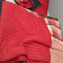 Woolrich Sunset Reversible Quilt Set - Cottage Styling Reversed to Solid Color, All Season Lightweight Coverlet, Cozy Bedding Layer, Matching Shams, Oversized King/Cal King, Plaid Red 3 Piece
