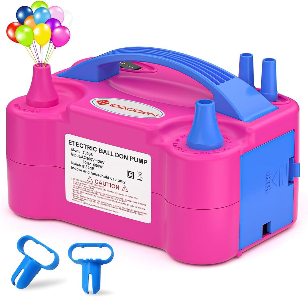 ID IDAODAN 4-in-1 Electric Balloon Pump with Triple Nozzles, Dual Motor Balloon Inflator & Deflator for Latex, Foil & 260Q Balloons (Red)