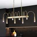 8-Light Gold Farmhouse Chandelier for Kitchen Island,Kitchen Island Lighting Over Table,48-Inch Industrial Candle Pendant Light Fixture for Dining Room,E26 Bulb Hanging Ceiling Light