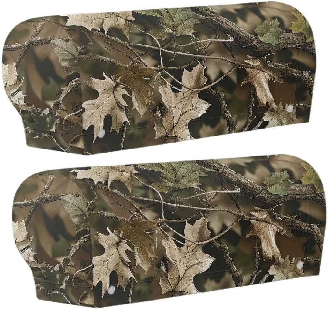 Hunting Camo Print Armrest Covers for Chairs, 2 PCS Stretch Furniture Protector for Recliner, Curved, Square, Stain Resistant Couch Armrest Covers with 10 Twist Pins