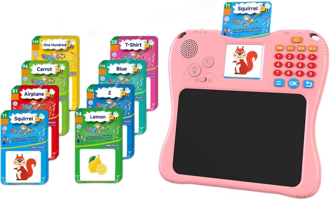 EASEGMER 3 in 1 Educational Learning Travel Toys - 8'' Drawing Tablet and 130 Talking Flash Cards Toddler Writing Tablet and Preschool Learning Activities, Best Gift for Girls/Boys 3-12 Years (Pink)