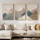 Framed Neutral Abstract Mountain Wall Art for Living Room, 3 Piece Large Landscape Print Canvas Artwork for Walls, Boho Modern Minimalist Paintings for Bedroom Dining Room Office Wall Decor, 24x36 In, 24" W x 36" H x 3Pcs