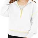 Girls Half Zip Hoodies Kids Fashion Long Sleeve Drop Shoulder Hooded Sweatshirt Pullover 5-14 Years White