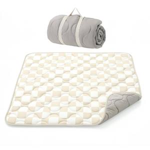 Momcozy Baby Play Mat for Floor, 50"x50" Thickened Playpen Mat, Playmate for Baby Tummy Time, Waterproof & Non-Slip, Foldable Outdoor Mat with Carrying Handle, Khaki Plaid