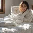 Luxury Down Comforter Queen Size All Seasons Down Duvet Insert 800 Fill Power Goose Feather Down Comforter, 100% Egyptian Sateen Cotton, 50 Oz Fluffy Medium Warmth, Machine Washable(90X90, White)
