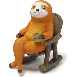 HYFAN Sloth Statue Small Resin Figurine Cute Wild Animal Sculpture Garden Outdoor Home Office Desktop Shelf Car Decor Creative Craft Ornament Gift (Orange)