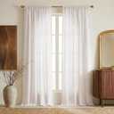 NICETOWN 230GSM Natural Linen Curtains for Farmhouse 84 inch Length 2 Panels, Back Tab & Rod Pocket with Pleat Tab Semi Sheer Window Treatments Light Filtering for Bedroom, W52 x L84