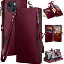 XcaseBar compatible with iPhone 13 6.1" Wallet case with Zipper Credit Card HolderRFID Blocking,Flip Folio Book PU Leather Phone case Shockproof Cover Men Women for Apple 13 case Wine Red