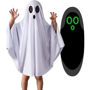 Unisex Boys and Girls Ghost Costume,Halloween Fancy Dress,White Boo Ghost Cloak Cape Cosplay Costume Halloween Costume (Large)