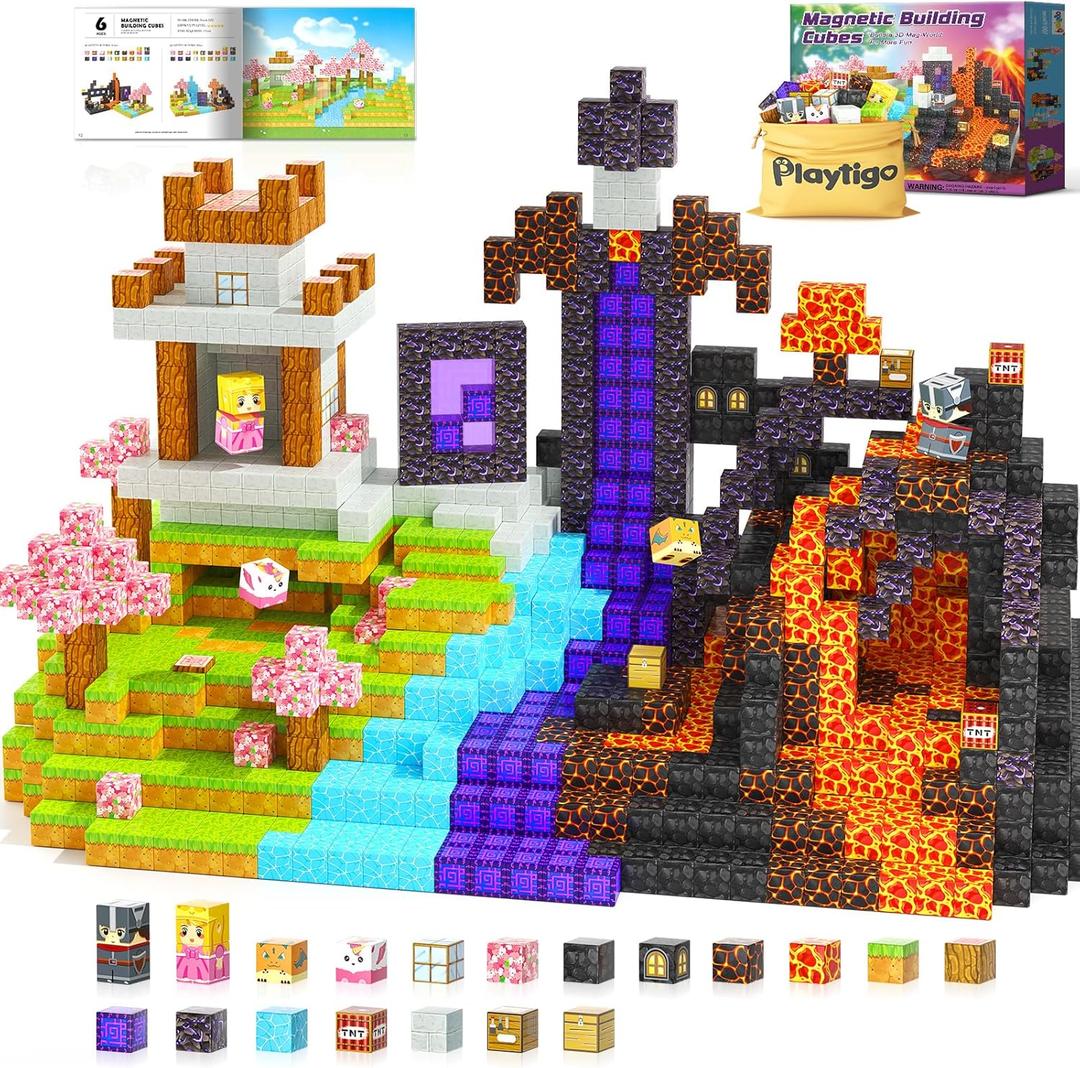 Magnetic Blocks- 100pcs Mine Magnet World Block Cubes Toys for Kids Ages 4-8 Magnetic Tiles Kids Sensory Birthday Gifts Game Toys for Boys & Girls Ages 3+