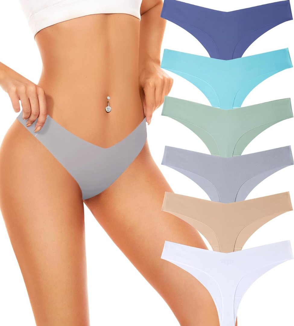 Seamless Underwear Women Pack No Show Thongs For Women Ladies Sexy Panties Underwear Breathable Comfortable 6 Packs S