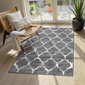 Lahome Moroccan Washable Rugs 3x5 Entryway Rug- Small Rugs for Bedroom Throw Non-Slip Low-Plie Kitchen Rug Soft Grey Distressed Capet for Office Bathroom Living Room Dining Room