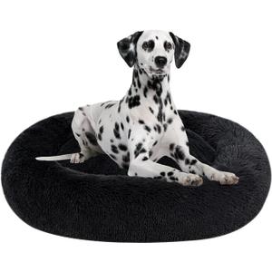 Coohom Oval Calming Donut Cuddler Dog Bed,Shag Faux Fur Cat Bed Washable Round Pillow Pet Bed(30"/36"/43") for Small Medium Dogs (XXL(43"x34"x8"), Dark Grey)
