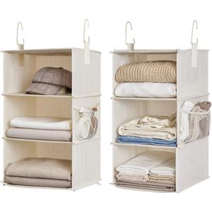 StorageWorks 6-Shelf Closet Organizers, Two 3-Shelf Separable Hanging Shelves for Closet, 12" D x 12" W x 48 "H, Mixing of Beige, White & Ivory