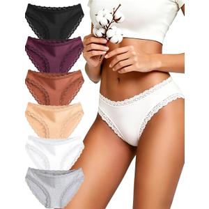 READY TO LOVE Cotton Underwear for Women Sexy Seamless Lace Bikini Panties Soft Breathable Brief Lingerie Multicolor 6 Pack (Beige, M)