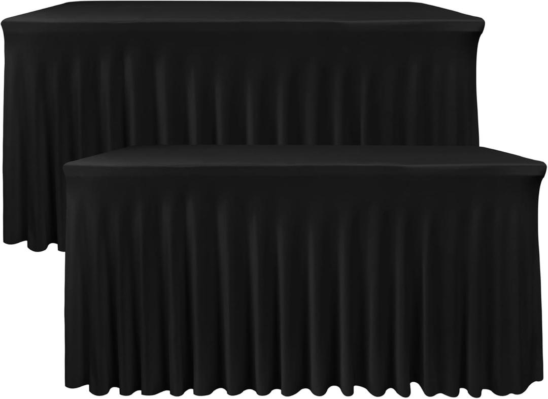 Nasitos Black Table Skirt for 6 Foot Rectangle Tables, 2 Pack - 72 x 30 Inch - Stretch Spandex Fitted Table Clothes, Fabric Table Covers Cocktail Tablecloths for Party, Banquet, Birthday