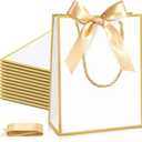 Silkfly Paper Gift Bags with Handle 9x7x3.15'' Thank You Gift Bags with Bow Ribbon for Graduation Appreciation Holiday Wedding Bridal Baby Shower Birthday Party Supplies (White, Gold, 24 Pcs)