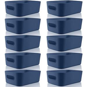 Zopeal Plastic Storage Bins 10 Pcs Blue Pantry Organizer Bins Small Baskets Storage Containers for Home Kitchen (8 x 5.7 x 3 Inch)