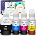 Compatible Dye Ink Replacement for Canon GI-20 GI20 Ink Bottles Refills Kit for Canon G6020 G7020 G5020 MegaTank Printers, 170mL Black Ink Refill, 70mL Cyan Magenta Yellow, 4 Packs
