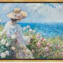 Gentle Sea Framed Impressionism 1 Piece Canvas Wall Art/Monet And Van Gogh Inspired Art, 17" x 25", White Frame