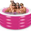 Inflatable Pool with Seating,Four-Tier 72 x 27Inflatable Swimming Pool with Drink Holder Handles, Summer Family Water Park,Backyard Family Pool, Garden (Pink)