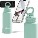 32oz Insulated Tumbler with Magnetic Phone Holder, Gym Water Bottle | Leak Proof Lid, 24hr Cold & 12hr Hot, Non-Slip Base | Travel Mug, Reusable & Eco-Friendly (mint green, 32, ounces)