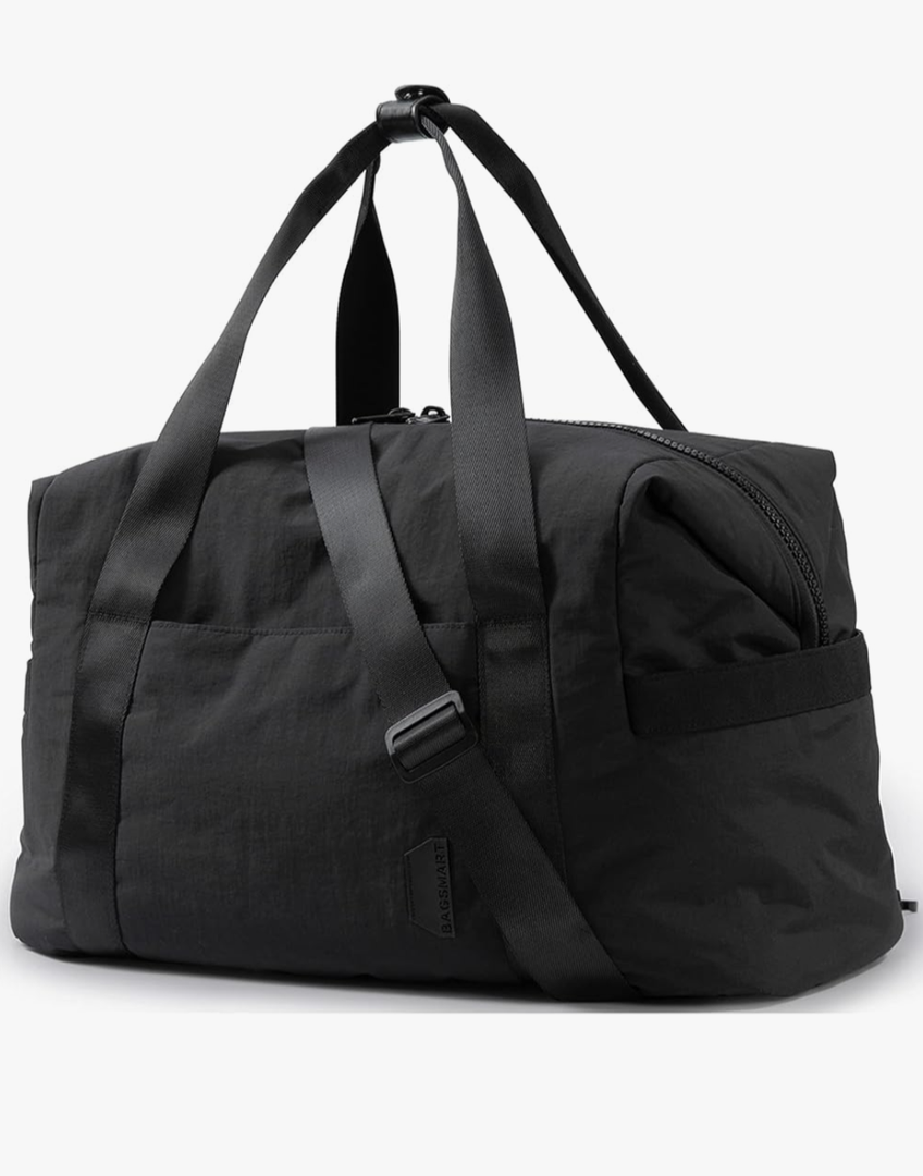 BAGSMART Gym Bag for Women, Carry on Weekender Overnight Bag, Travel Duffel Bags with Trolley Sleeve, Personal Item Travel Bag Tote Bag Workout Dance Bag(Black)