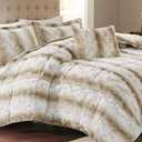Madison Park Zuri Soft Plush Comforter Set, Faux Fur Animal Stripes Design, Faux Mink On The Reverse, Modern All Season Bedding Set with Matching Sham, Full/Queen, Sand 4 Piece