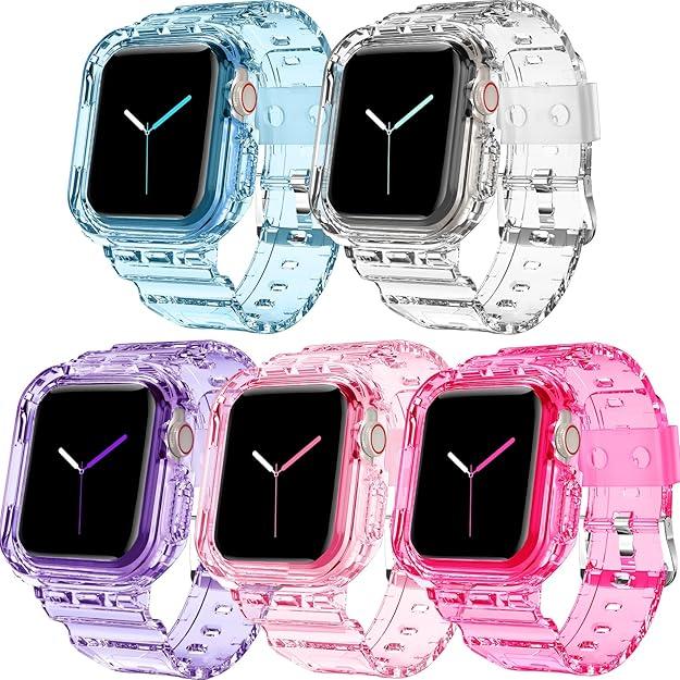 DABAOZA 5 Packs Compatible for Clear Apple Watch Band 46mm 45mm 44mm 42mm 41mm 40mm 38mm 49mm, Jelly Crystal Women Men TPU Strap for iWatch Series 11 10 9 8 7 6 SE 5 4 3 2 1 Ultra 3 2