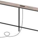 Skinny Console Table with Power Outlets, 63" Narrow Sofa Table, Behind Couch Table with Charging Station, Sofa Hallway Table for Plants, Living Room CTHG165E01 (Greige + Black)