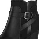 mysoft Women's Ankle Boots Chunky Stacked Heel Zipper Booties - Available in Wide Sizes (Buckle Black)