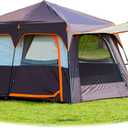 KTT Large Tent 6-8 Person, Family Cabin Tents, Instant, 2 Rooms, 3 Doors and 3 Windows with Mesh, Straight Wall, Waterproof, Double Layer, Big Tent for Outdoor, Picnic, Camping, Family Gathering(Brown)