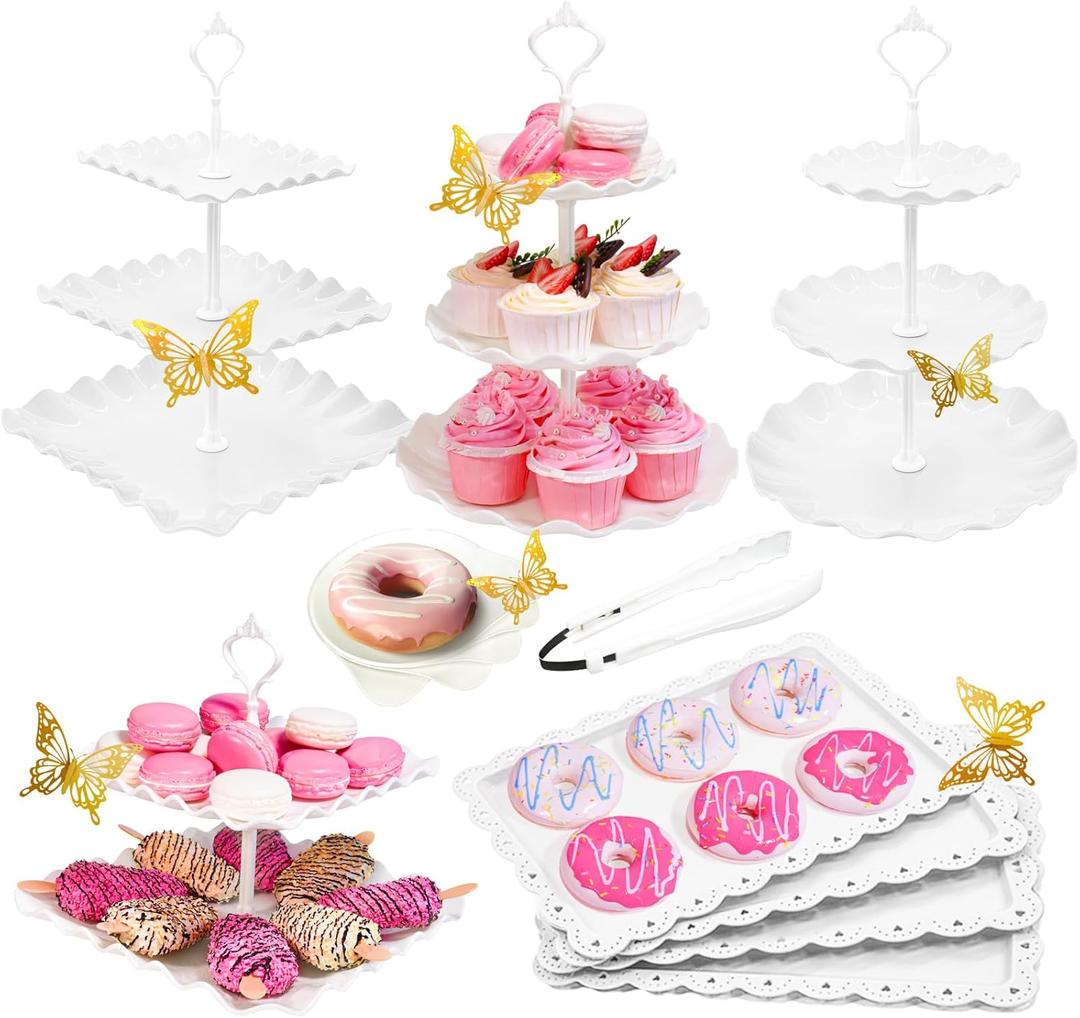 21 PCS Dessert Table Display Set White Cupcake Stand,Tiered Tray Stand Cup Cake Tower Holder, Cake Stand Serving Trays Dessert Display Stands for Tea Party Wedding Baby Shower-WhiteAmazon's Choice
