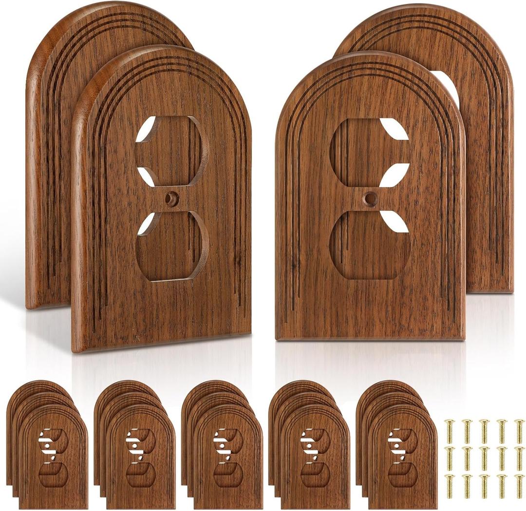 DoubleFill Walnut Wood Switch Cover Brown Outlet Covers Wall Plate Decorative Boho Plug Plate Vintage Rustic Contemporary Interior Room Home Decor(8.2 * 13cm, Arch Double Hole, 15 Pcs)