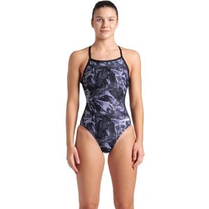 Arena Women's Performance Crackle Team Print Swimsuit Light Drop Back Pro Training Bathing Suit, Black, Size 20