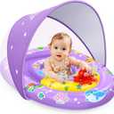 EZIGO Baby Pool Float with Canopy UPF 50+ Sun Protection, Double Air Chambers Infants Swimming Floats with Sound Toys Adjustable Safety Seat Toddler Float for Boys and Girls 6-36 Months (Purple)