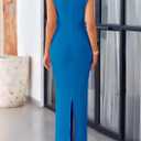 PRETTYGARDEN Women's 2026 Summer Formal Maxi Dresses Sleeveless One Shoulder Bodycon Ruched Mesh Wedding Guest Cocktail Dress (Blue, XL)