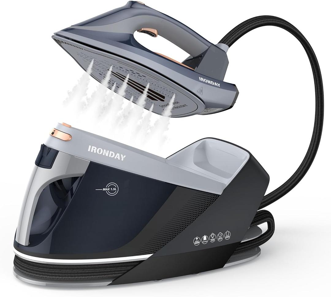 Steam Iron for Clothes with LED Screen, 1800W Steam Station 1.5L Removable Water Tank, Auto Shutoff, Ceramic Soleplate, Anti-drip, Anti-calc, Self-clean, Ironing Steamer for Home, Blue
