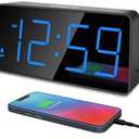 Peakeep Digital Alarm Clock for Bedroom Bedside, Loud Alarm Clock for Heavy Sleepers, Large Big LED Numbers for Seniors, Battery Backup Plug in Electric Clock with USB Charger (Blue)