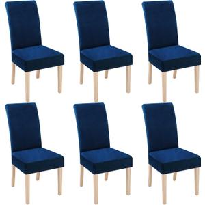 Smiry Velvet Stretch Dining Room Chair Covers Set of 6, Soft Removable Washable Chair Slipcovers Kitchen Parsons Chair Protector, Federal Blue