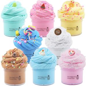 8 Pack Butter Slime Kit for Girls,Party Favors Stretchy and Non-Sticky, Stress Relief Toy for Boys,Soft DIY Slime for Kids