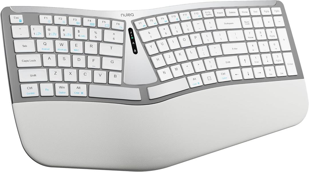 Nulea RT07B Wireless Ergonomic Keyboard - Split Keyboard, Wrist Rest, Natural Typing, Bluetooth and USB Connectivity, USB-C Rechargeable,Compatible with Windows Mac (Grey White)