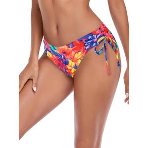 Ocean Blues Women's Full Coverage Swim Bottom Tie Sides Bikini Bottom (Large, Colorful Floral)
