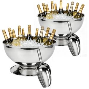 2 Pack Large Ice Bucket, 12L Champagne Bucket  Semicircle Drink Tub with Integrated Base Gold Beverage Tub for Parties, Cocktail Bar, Chilling Wine