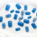 2 x Short Nails Press on Square Blue Fake Nails False Nails with Shell Polka Dots Designs Summer Acrylic Nails Beach Nails Full Cover Glossy Glue on Nails for Women Girls 24Pcs