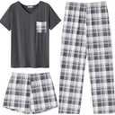 Ekouaer Women's 2 Piece Pajama Set Short Sleeve Sleepwear Pj Set Top and Shorts Pants Pjs with Pockets 2XL