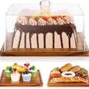 Square Cake Stand with Lid，11in Acacia Wood Cake Stand with Dome，Dessert Display Stand with Acrylic Cover for Cheese，Pie，Chips & Dips，Serving Platter with Cover for Kitchen/Party/Wedding/Birthday