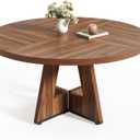 LITTLE TREE Round Dining Table for 4-6 People, 47 Inches Dining Room Table with Wooden Pedestal Base, Brown Dinner Tables, Circle Kitchen Tables for Dining Room, Kitchen, Living Room(Table Only)