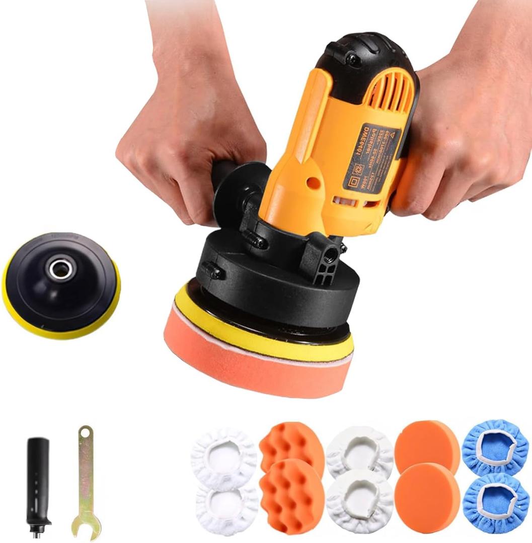 CJC Buffer Polisher - 110V 600W Variable Speed Machine - Random Orbital Buffer for Floor, Car, Furniture, Metal Waxing and Polishing With Professional Buffing Kit(16pcs)