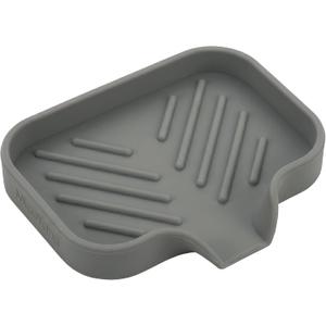 MicoYang Silicone Bathroom Soap Dishes with Drain Spout-Bathroom and Kitchen Sink Organizer,Sponge Holder,Dish Soap Tray,Perfect for Dispenser,Scrubber,Bottle,Cup on Sink or Counter-Grey 4.9"3.2"